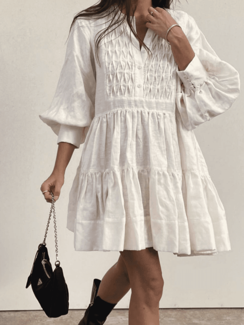 Shona Joy Margaux Linen Tuxedo Dress White Size 10 for rent on The Volte - main image