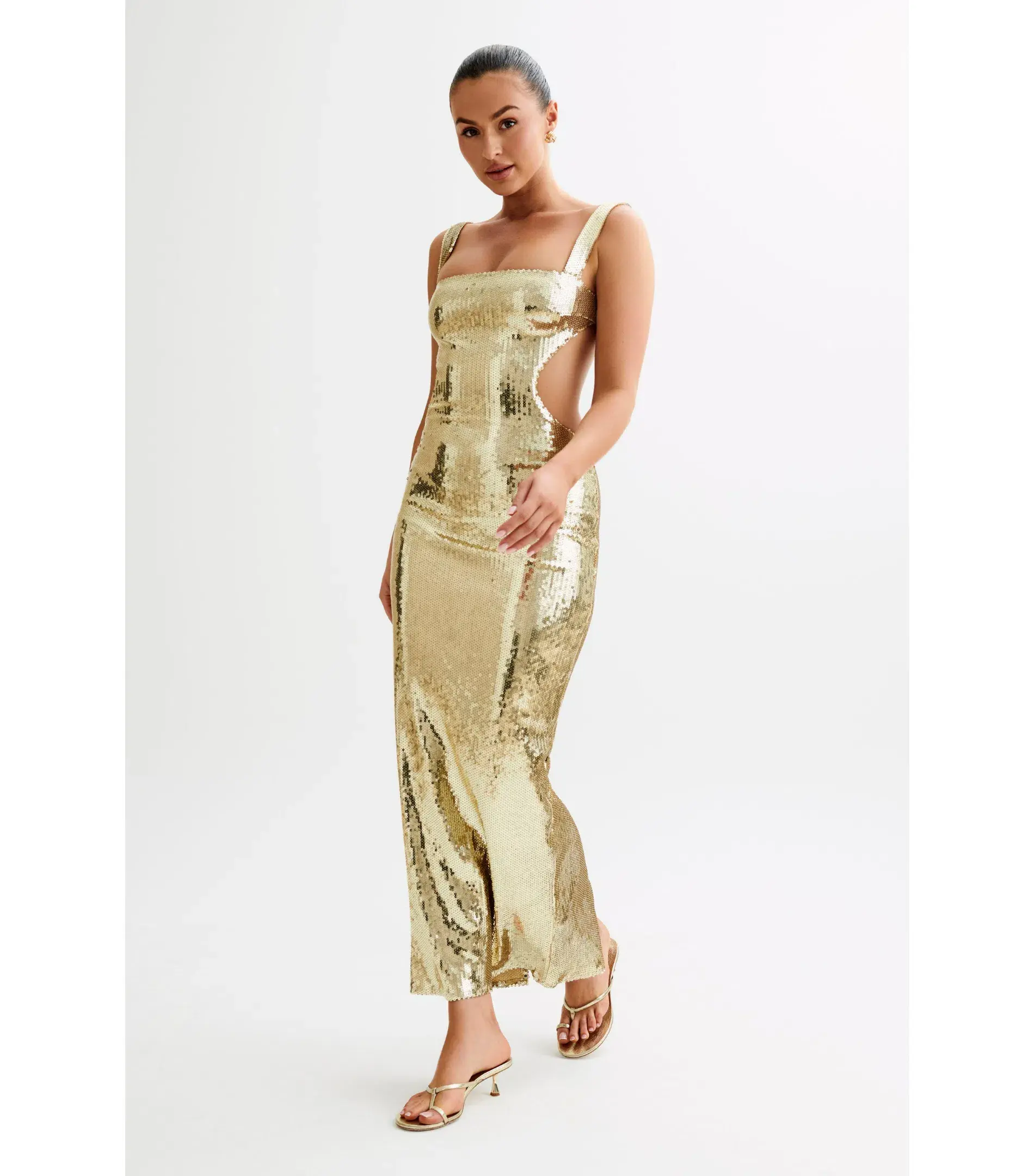 Meshki Adoria Sequin Cut Out Maxi Dress in Gold Size XS / AU 6 - Image 1