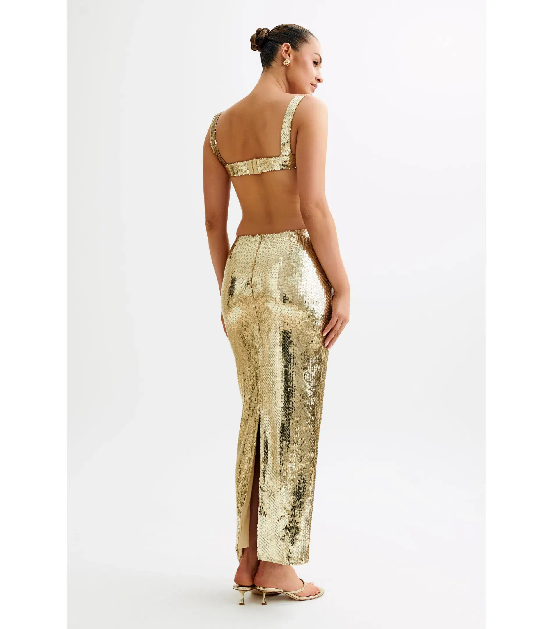 Meshki Adoria Sequin Cut Out Maxi Dress in Gold Size XS / AU 6 - Image 3