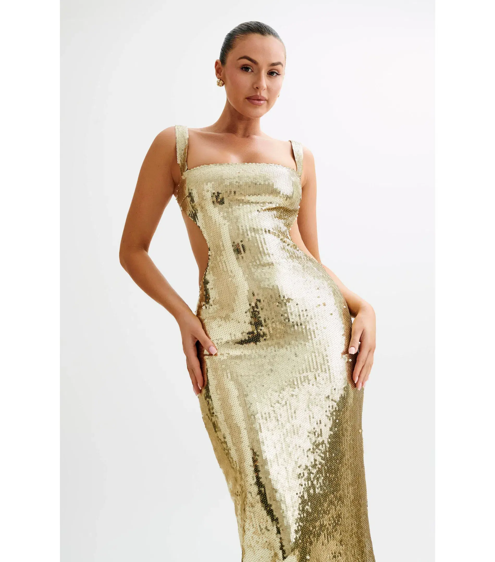 Meshki Adoria Sequin Cut Out Maxi Dress in Gold Size XS / AU 6 - Image 2