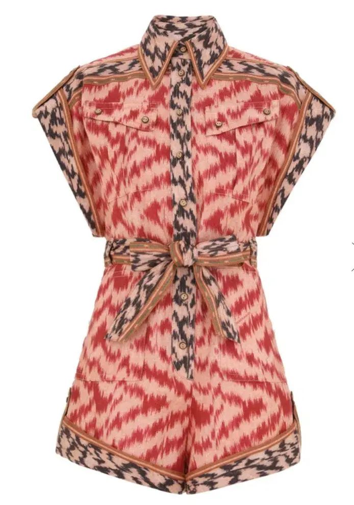 Zimmermann Wylie Pocket Playsuit Red Ikat Size 0 / AU 8 - Image 1