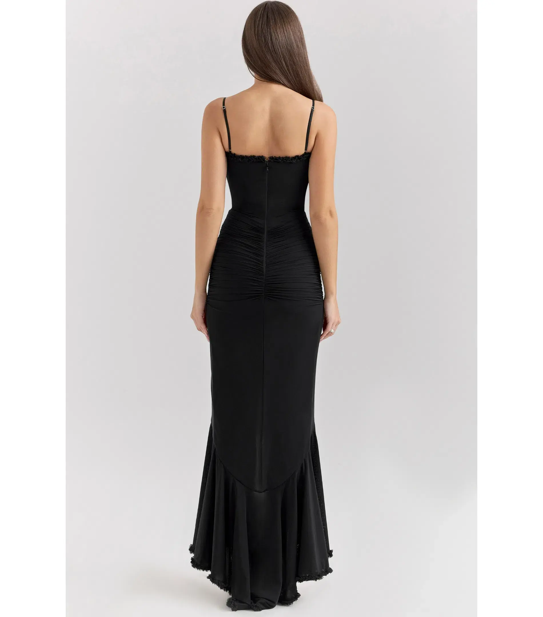 House of CB Gabbi Mesh Ruffled Front Gown Black Size XS / AU 6 - Image 5