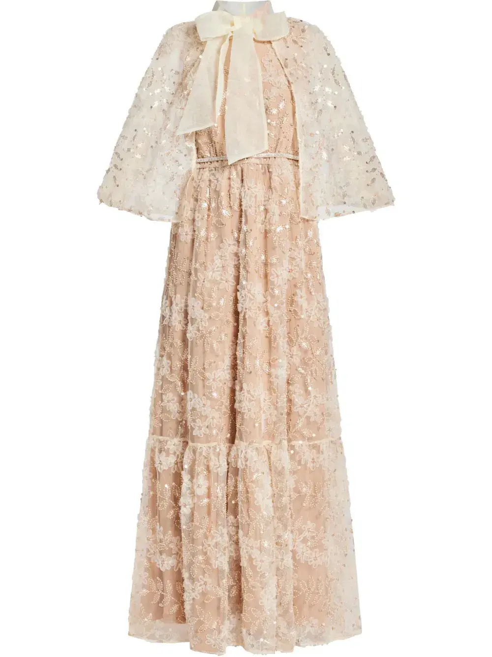 Self-Portrait Embellished Cape Maxi Dress Beige Size 8 for rent on The Volte - main image