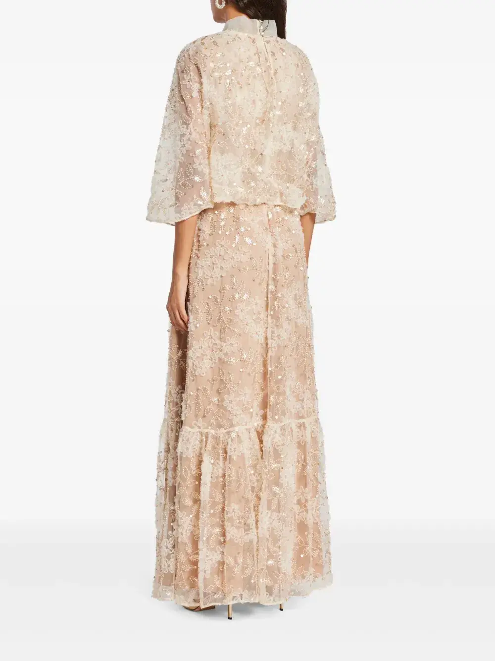 Self-Portrait Embellished Cape Maxi Dress Beige Size 8 - Image 3