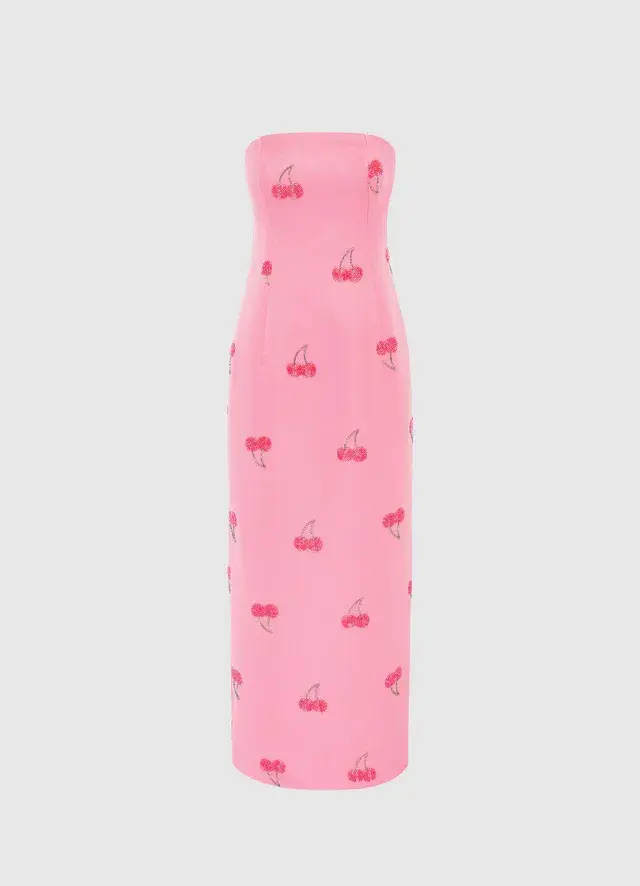 Leo Lin Rayna Embellished Bustier Maxi Dress in Pink Cherry Beading Size 10 - Image 1