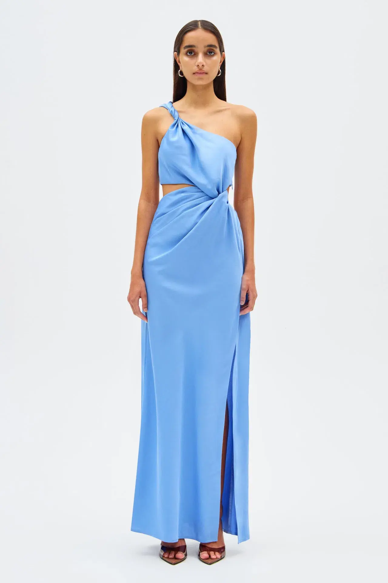Misha Kristin Satin Gown in Cornflower Blue Size 8 - Image 1