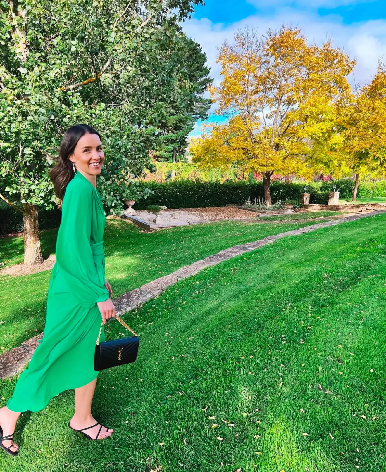 Carla Zampatti Modern Love Waterfall Midi Dress in Apple Green Size 8 - Image 3