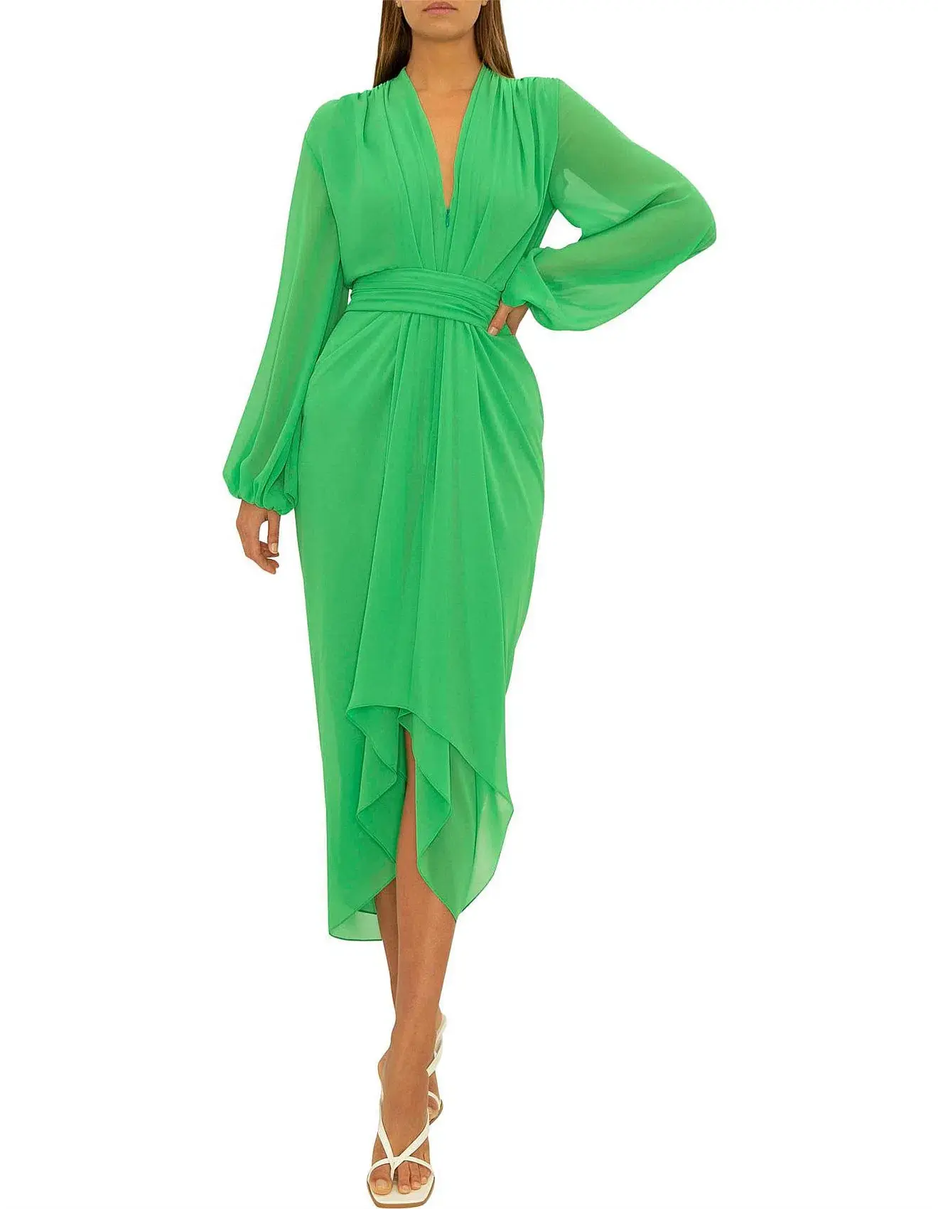 Carla Zampatti Modern Love Waterfall Midi Dress in Apple Green Size 8 - Image 1