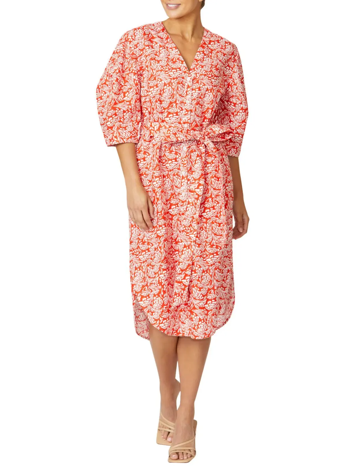 Anthea Crawford Kelly Knee Length Shirtdress Orange/White Size 18 - Image 1