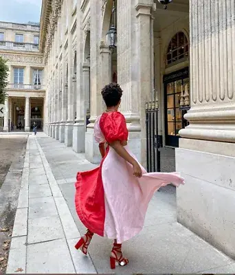 Aje Entwined Midi Dress Pink/Red Size 6 for rent on The Volte - main image