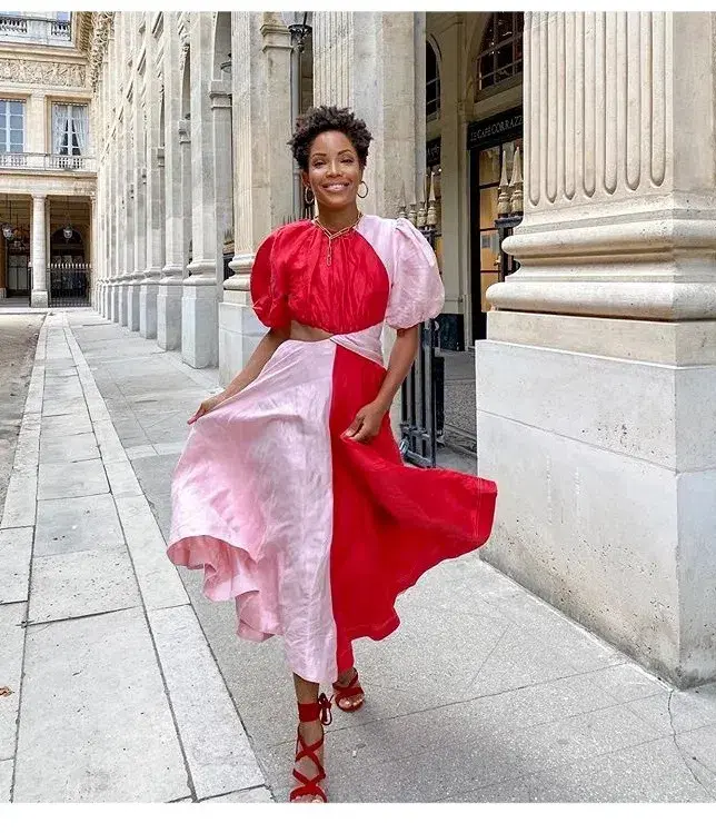 Aje Entwined Midi Dress Pink/Red Size 6 for rent on The Volte - main image