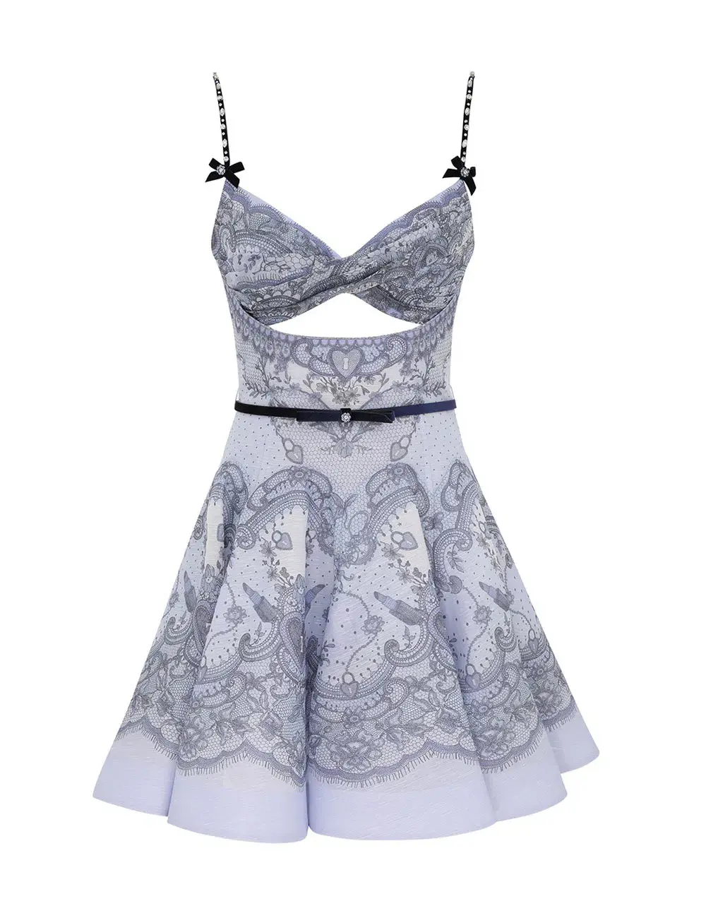 Zimmermann Crush Twist Front Mini Dress Blue Lace Print Size 3 / AU 14 for rent on The Volte - main image
