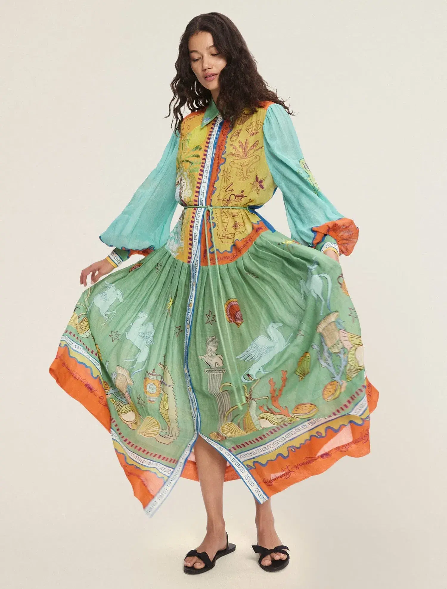 Alemais Surrealist Summer Ramie Shirtdress Multi Size 10 - Image 1