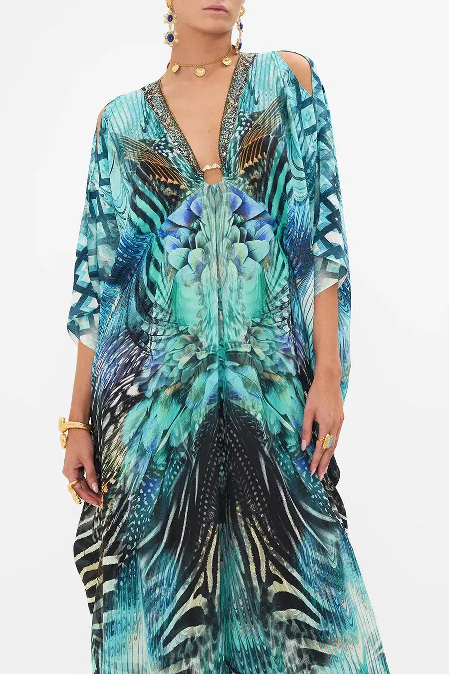 Camilla Azure Allure Split Sleeve Silk Kaftan With Hardware One Size - Image 2