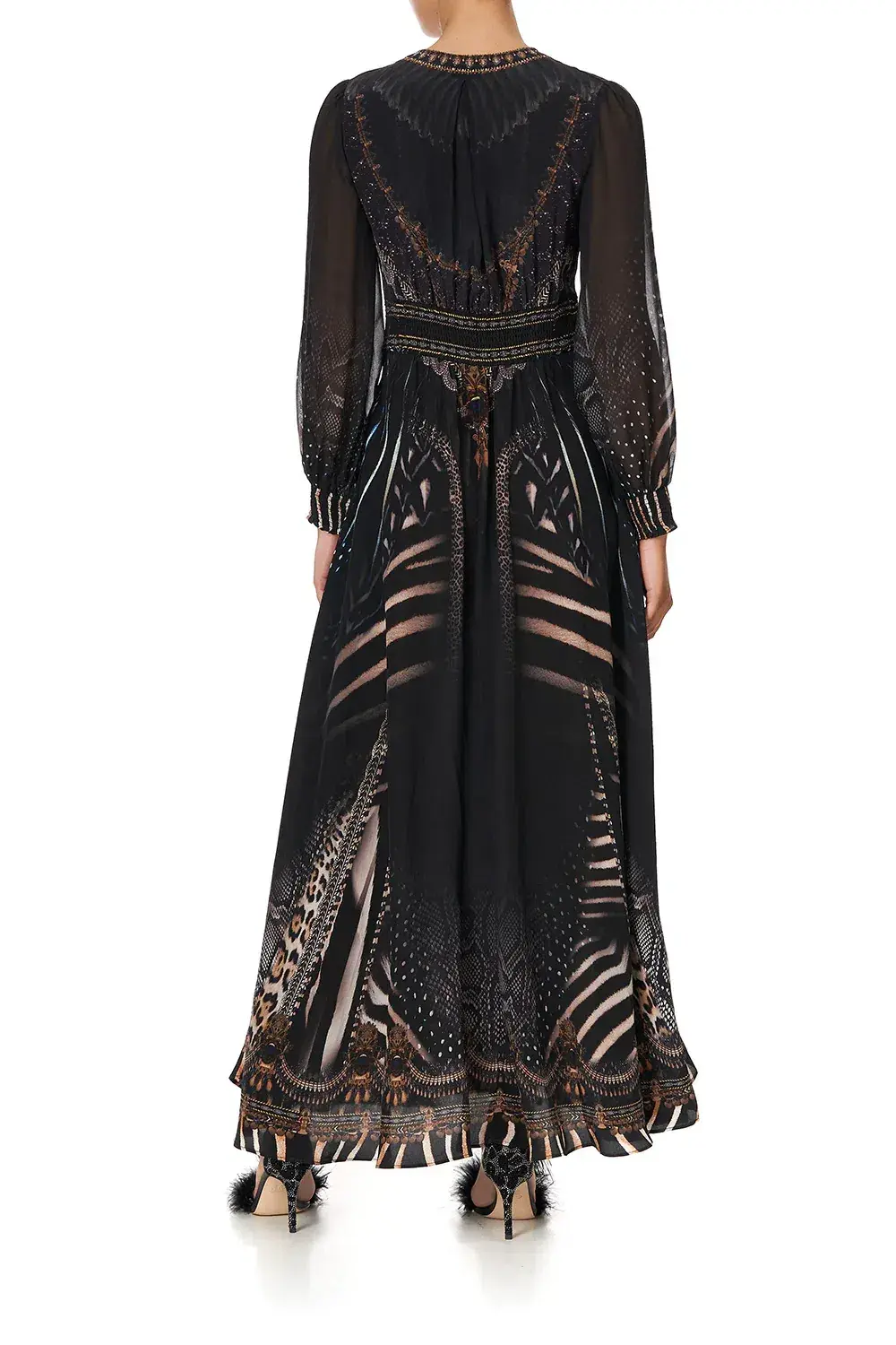 CAMILLA Silk Maxi Dress With Shaped Waistband Black Size S/Au 10  - Image 3