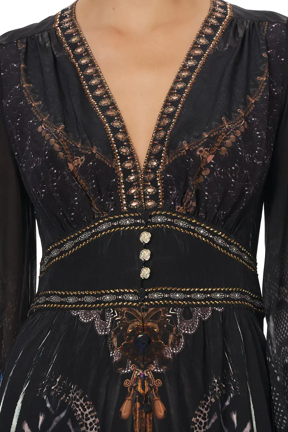 CAMILLA Silk Maxi Dress With Shaped Waistband Black Size S/Au 10  - Image 2