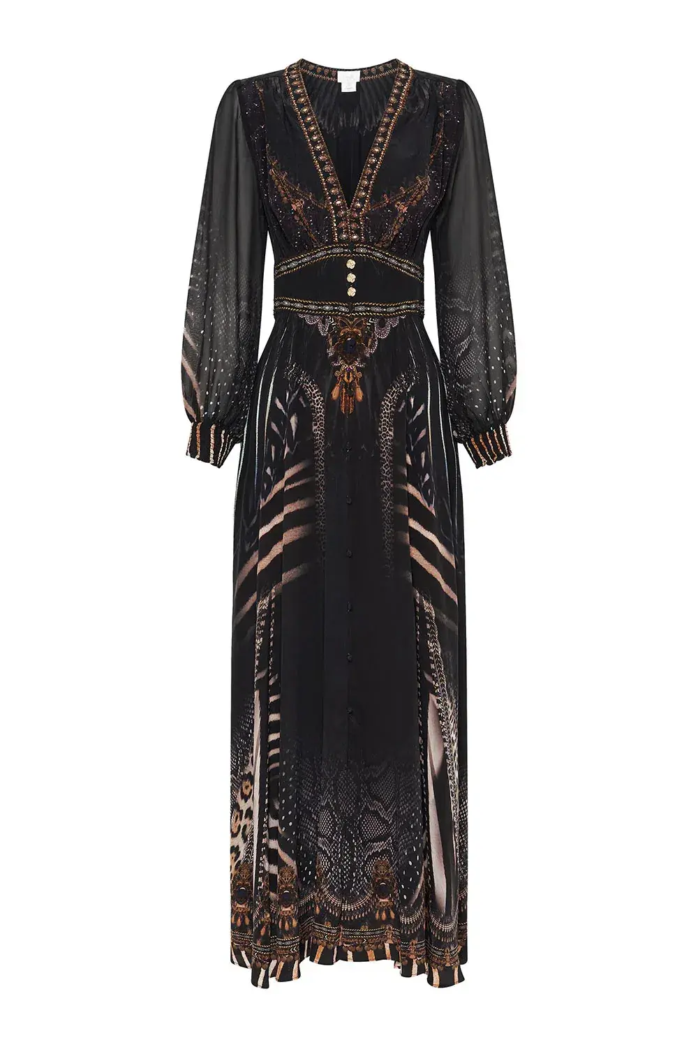 CAMILLA Silk Maxi Dress With Shaped Waistband Black Size S/Au 10  - Image 6