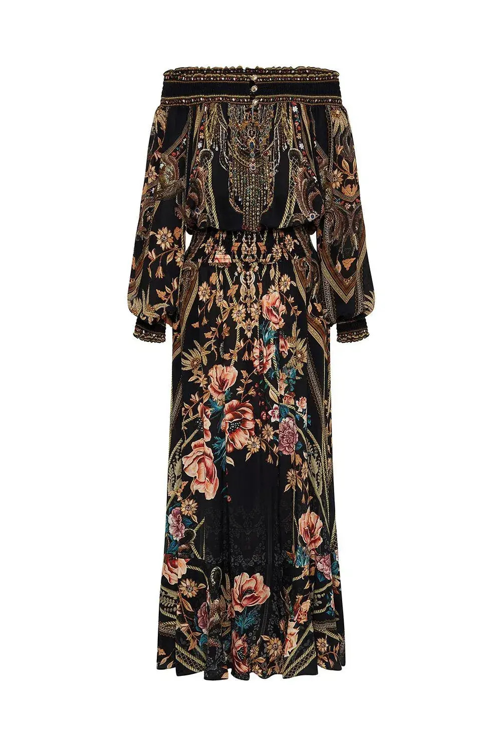 CAMILLA Off Shoulder Shirred Silk Maxi Dress Print Size S/Au 10  - Image 8