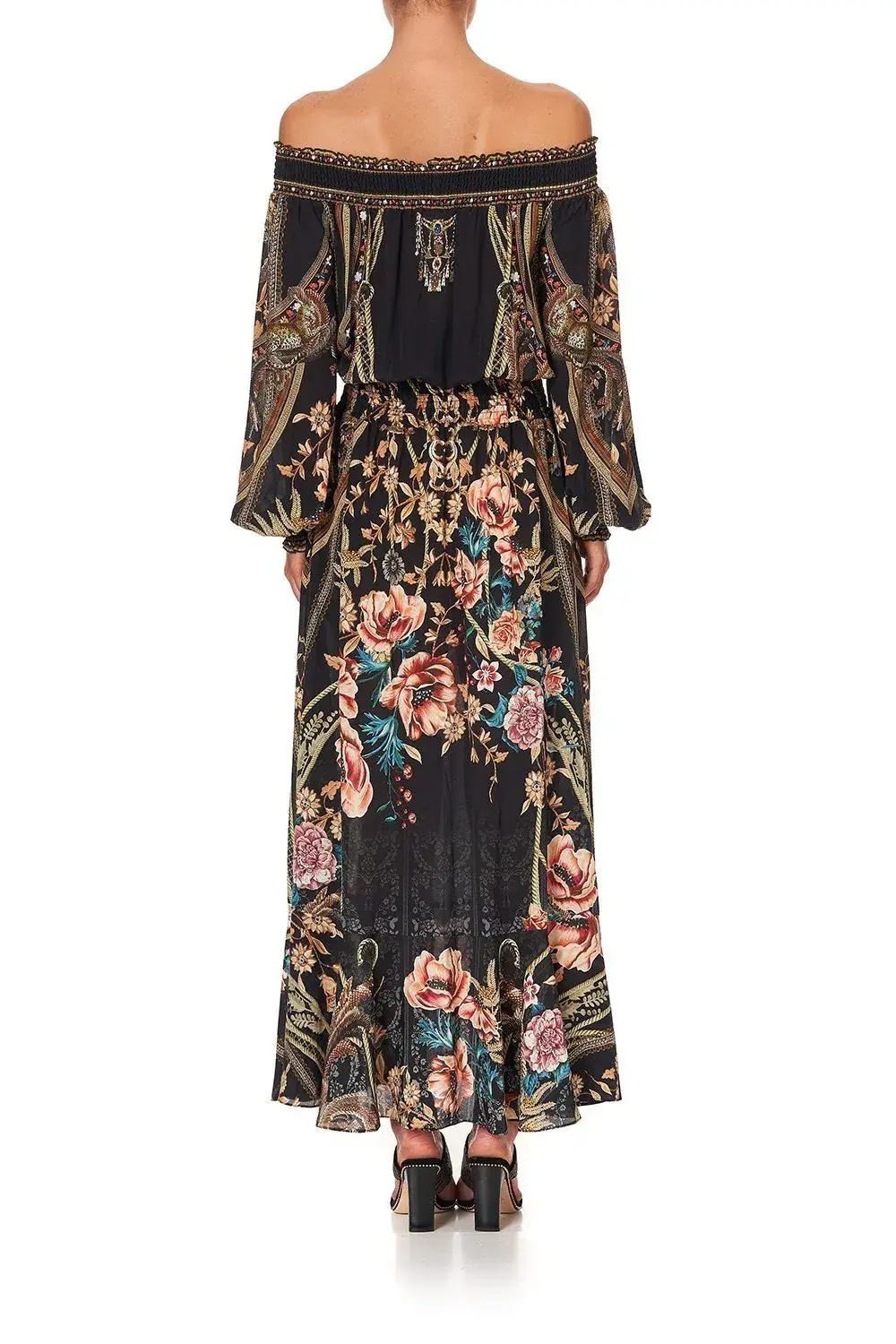 CAMILLA Off Shoulder Shirred Silk Maxi Dress Print Size S/Au 10  - Image 5