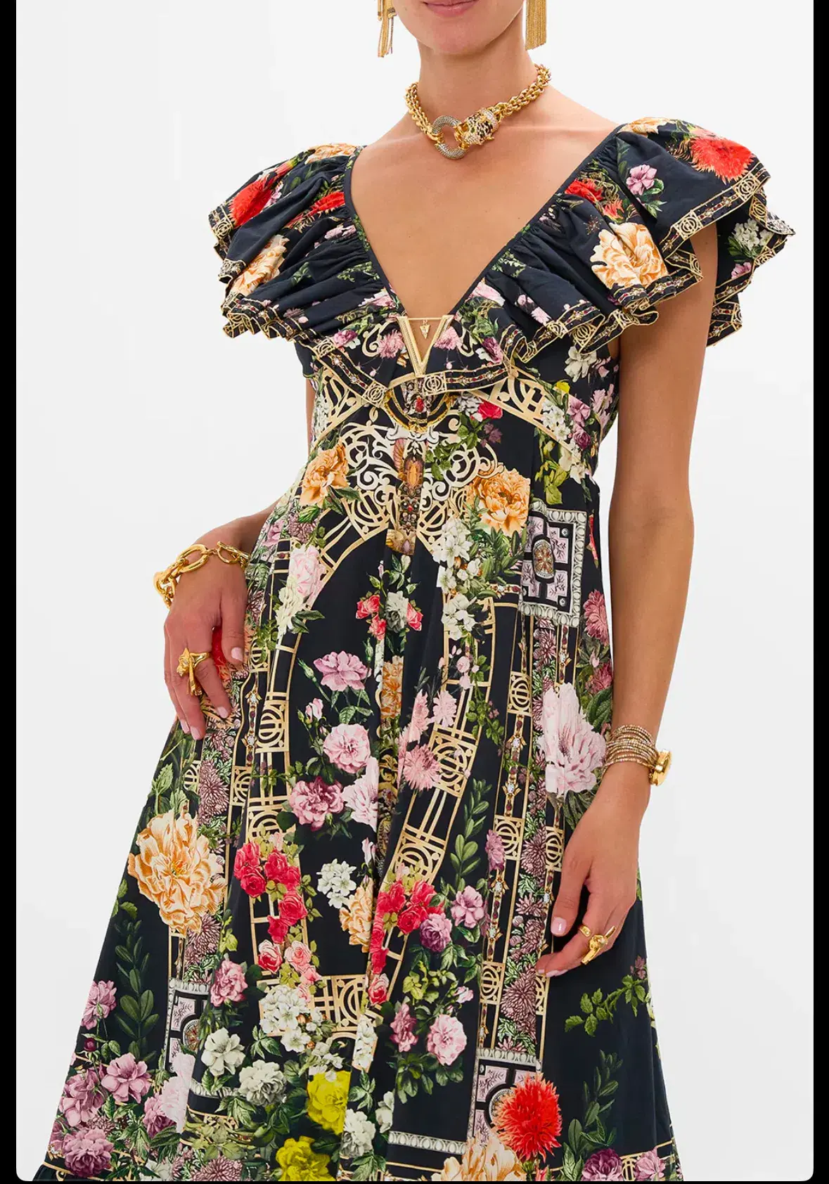 Camilla Frill Neck Dress Black/Floral Size 16  - Image 2