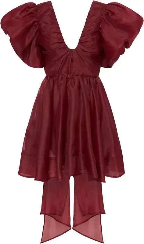 Aje Gretta Bow Back Mini Dress Burgundy Size 6 - Image 4