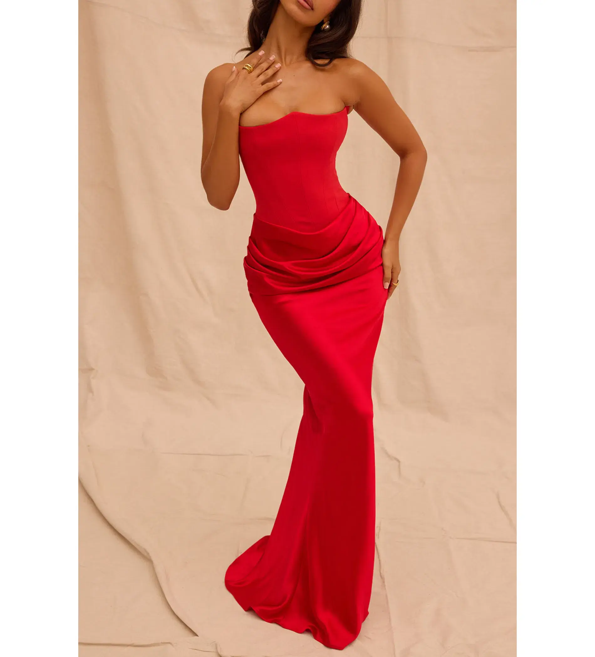 House of CB Persephone Strapless Corset Dress Red Size XS/AU 6  - Image 9