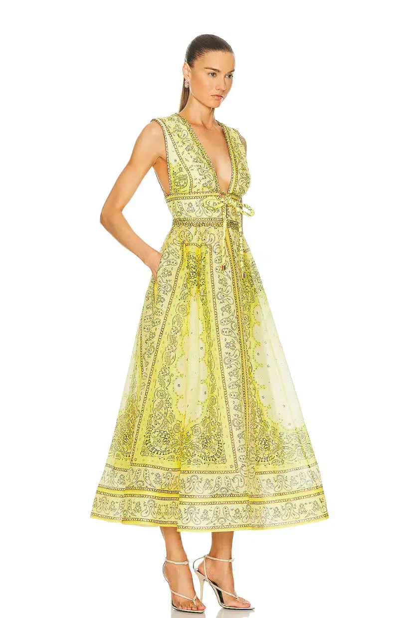 Zimmermann Matchmaker Bow Long Dress Yellow Bandana Size 3 / AU 14 - Image 1