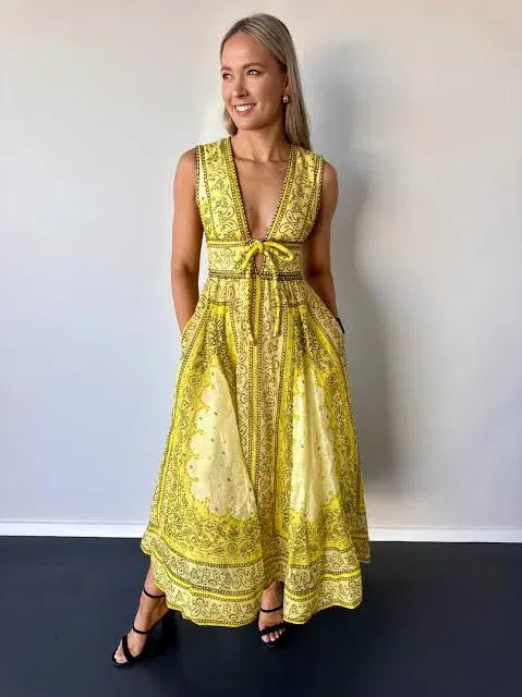 Zimmermann Matchmaker Bow Long Dress Yellow Bandana Size 3 / AU 14 - Image 3