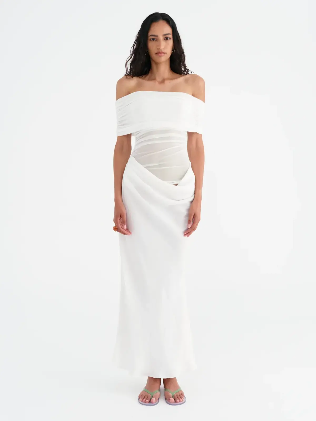 Benni Nico Off Shoulder Maxi Dress White Size AU 8 - Image 1