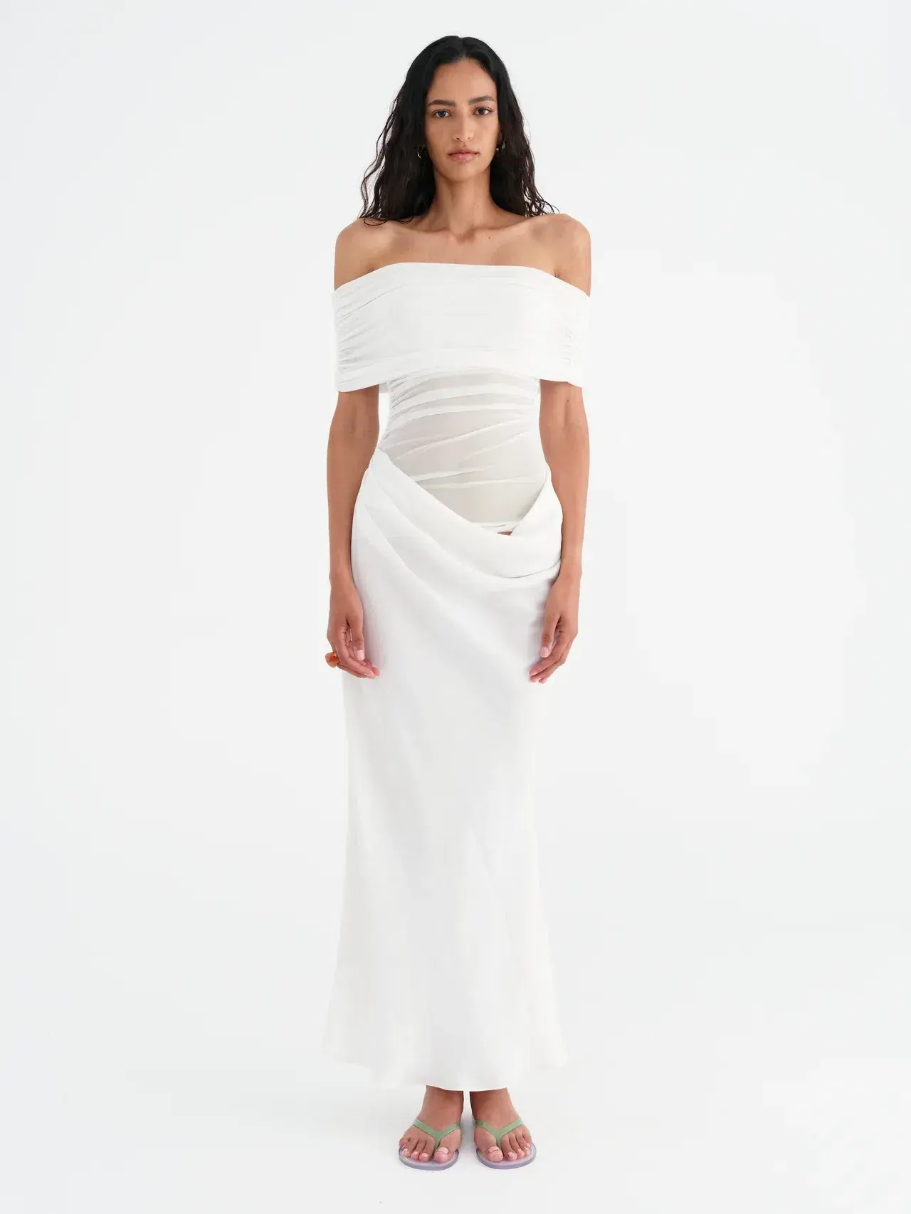Benni Nico Off Shoulder Maxi Dress White Size AU 8 - Image 1