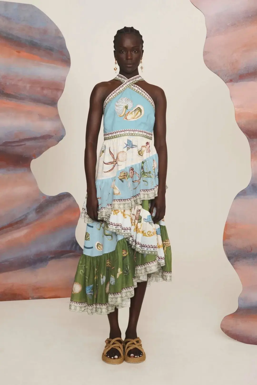 Alemais Bath House Ruffle Midi Dress Multi Size 12 for rent on The Volte - main image