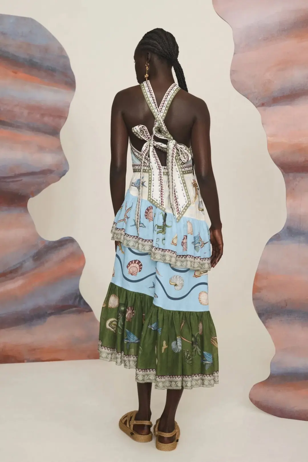 Alemais Bath House Ruffle Midi Dress Multi Size 12 for rent on The Volte - main image