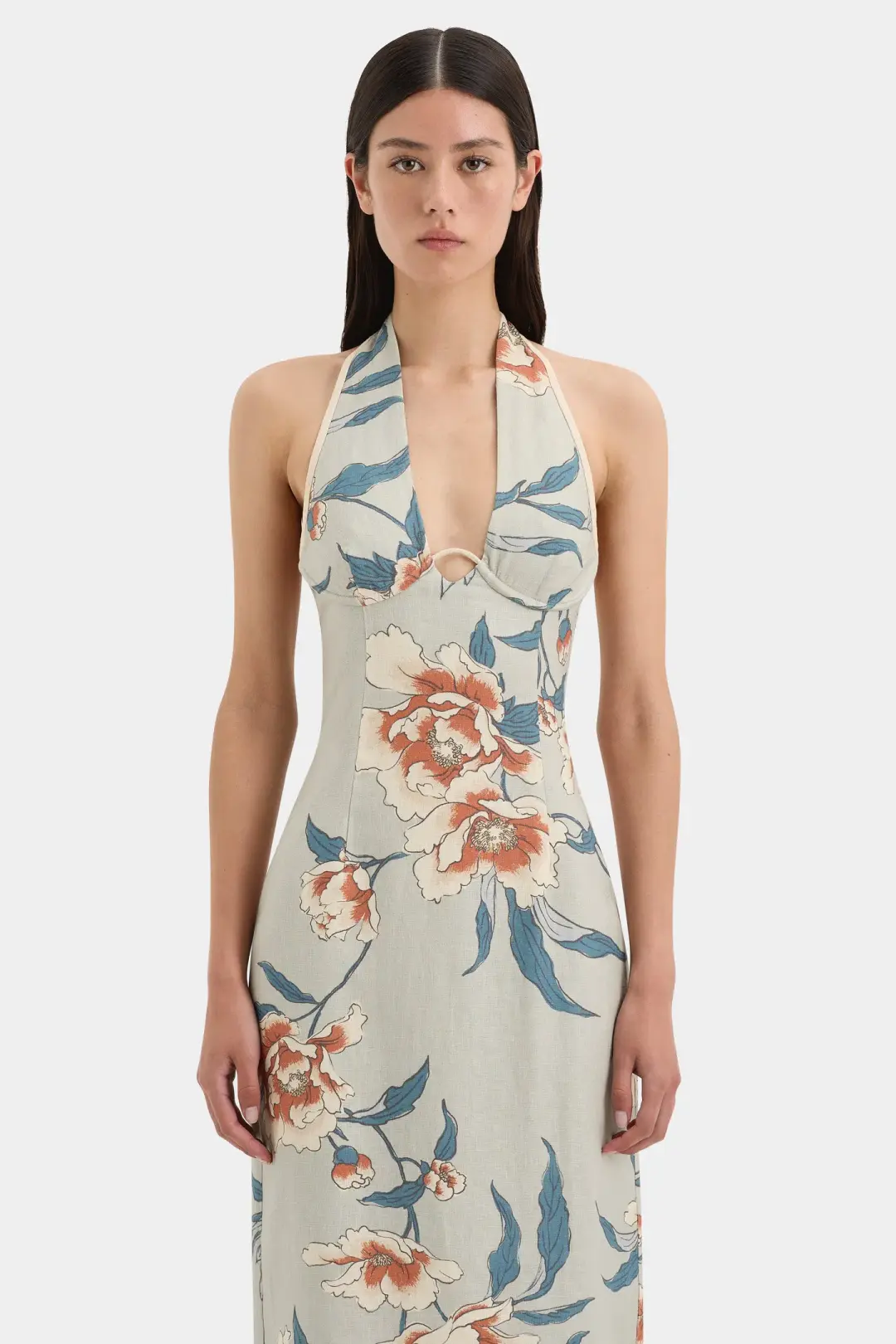 Sir the Label Roisin Halter Midi Dress in Bloom Floral Size 2 (AU 10) for rent on The Volte - main image