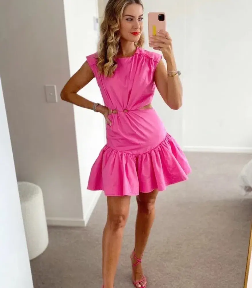 Aje Solstice Cut Out Ring Flip Mini Dress Pink Size 12 for rent on The Volte - main image