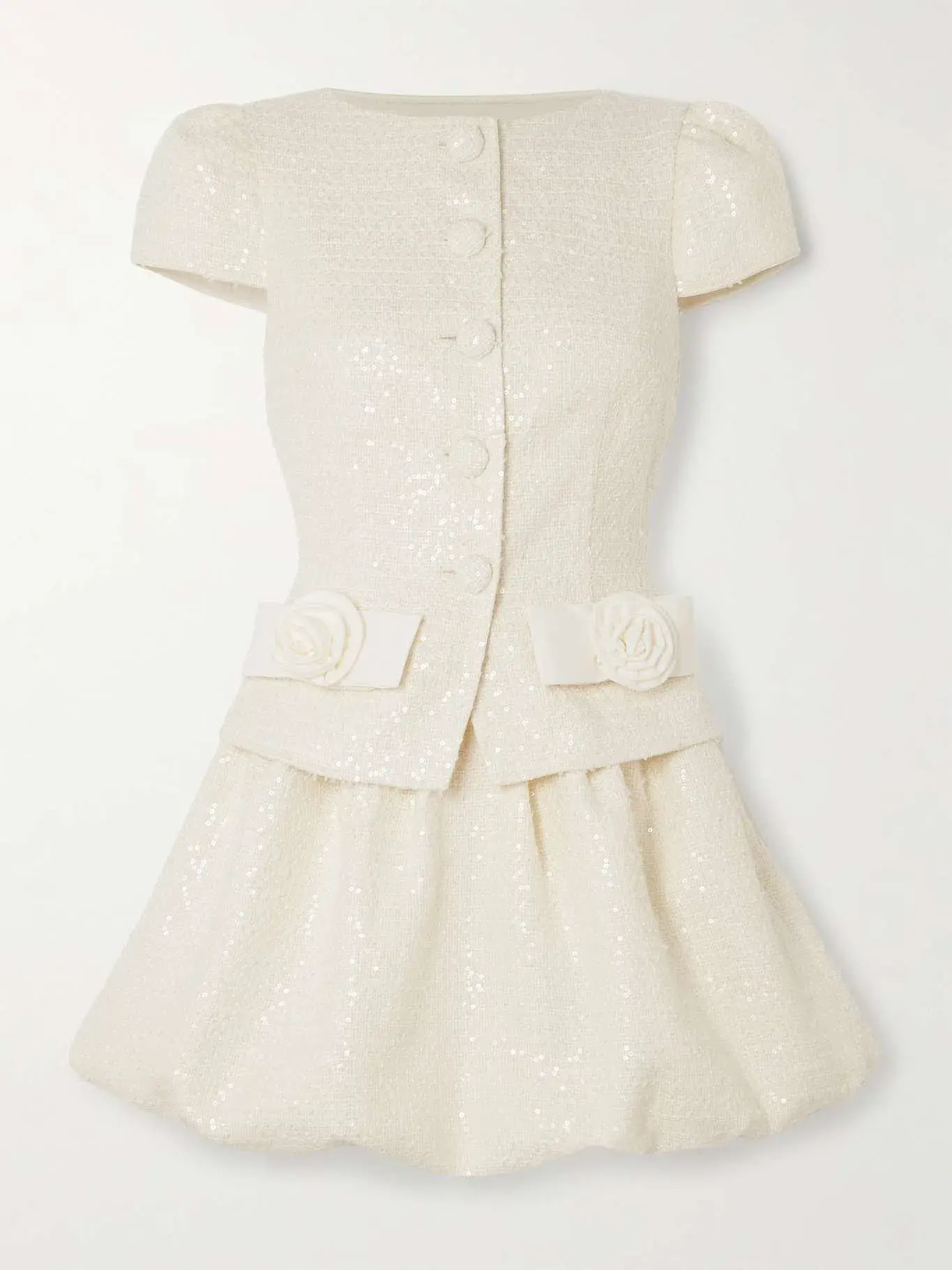 Self Portrait Embellished Sequined Boucle Mini Dress Cream Size 10 - Image 3