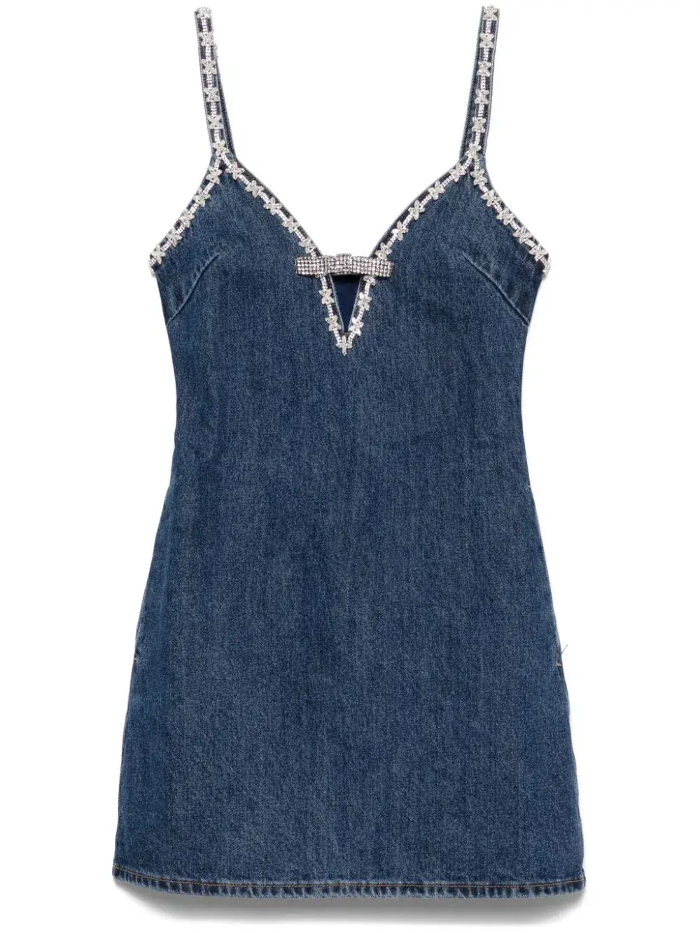 Self Portrait Denim Strappy Mini Dress Blue Size 6 - Image 4