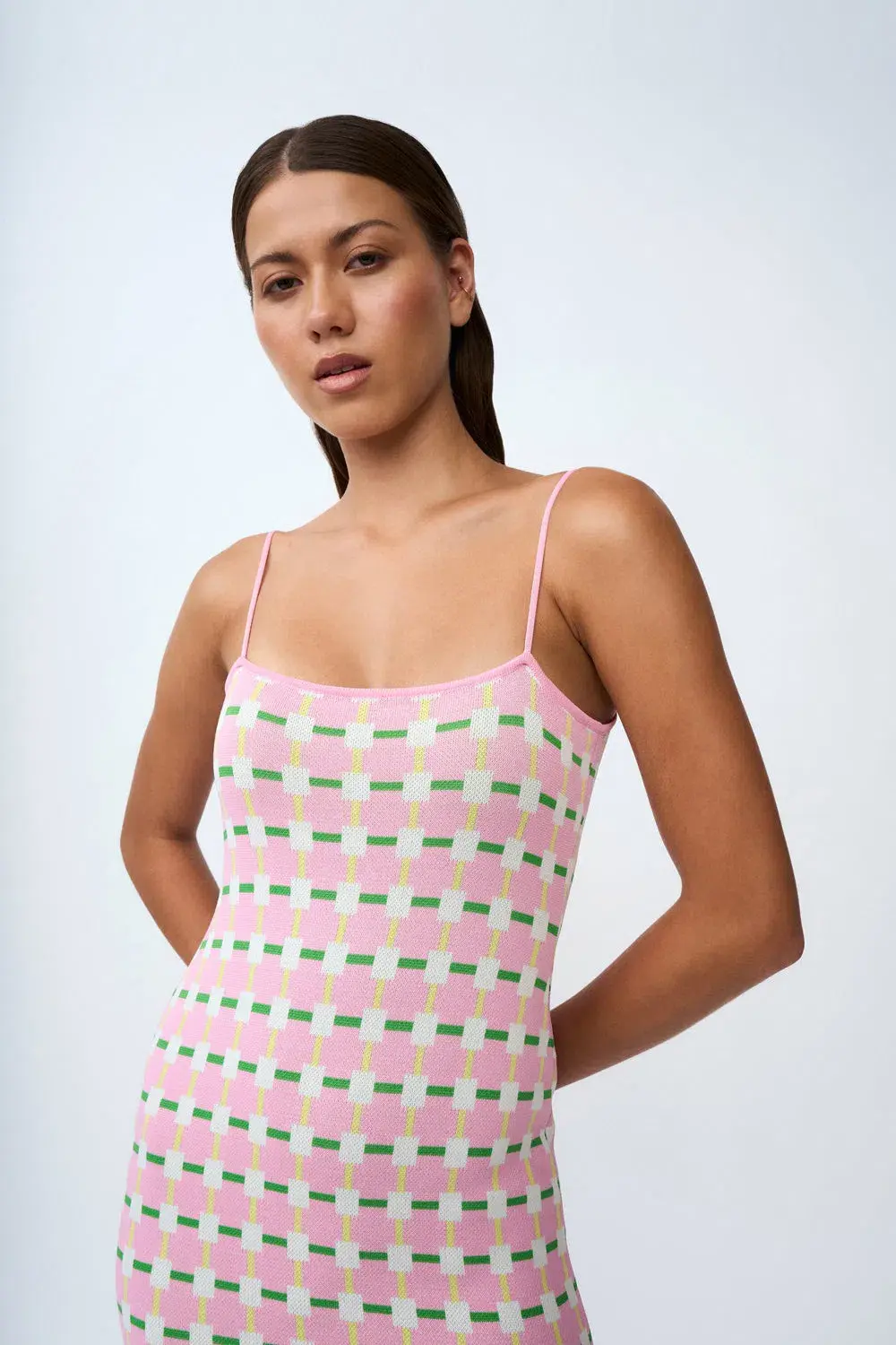 By Johnny Remy Checker Knit Midi Dress Pink Multi Size S / AU 8 - Image 5