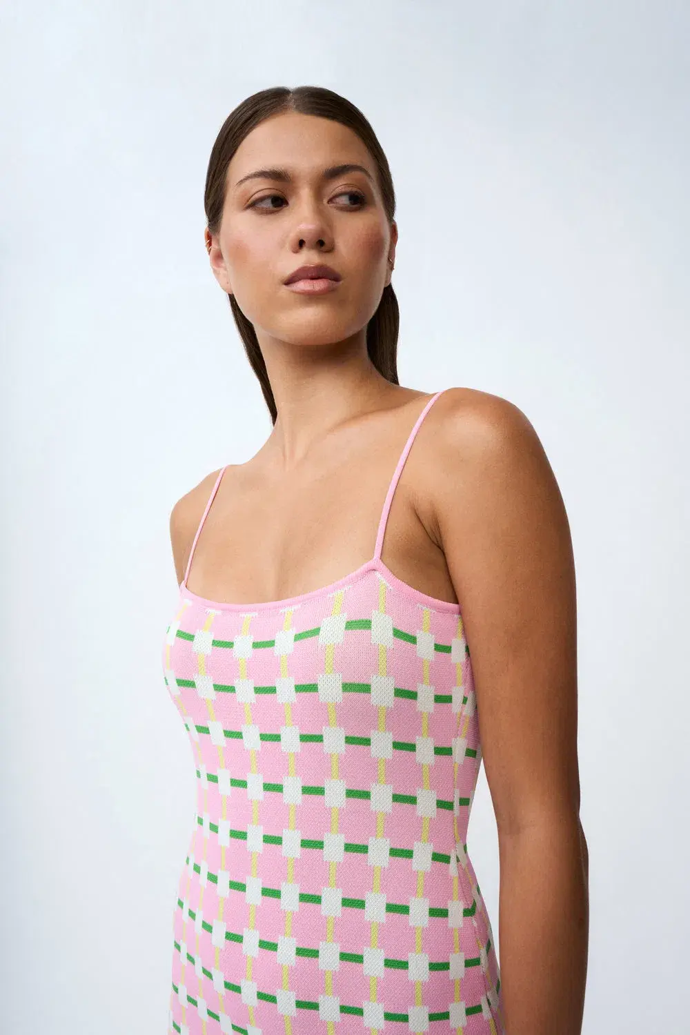 By Johnny Remy Checker Knit Midi Dress Pink Multi Size S / AU 8 - Image 4