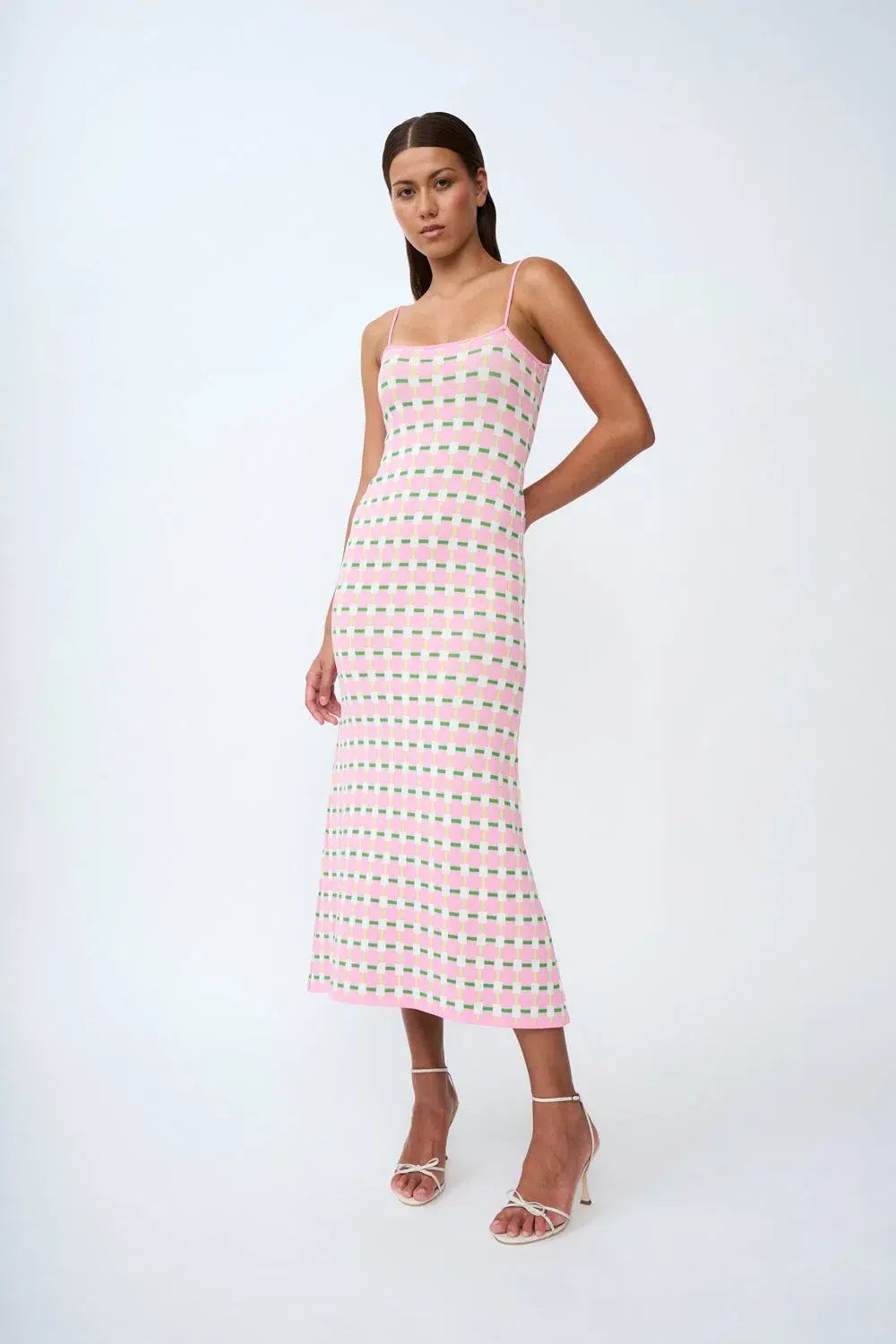 By Johnny Remy Checker Knit Midi Dress Pink Multi Size S / AU 8 - Image 1