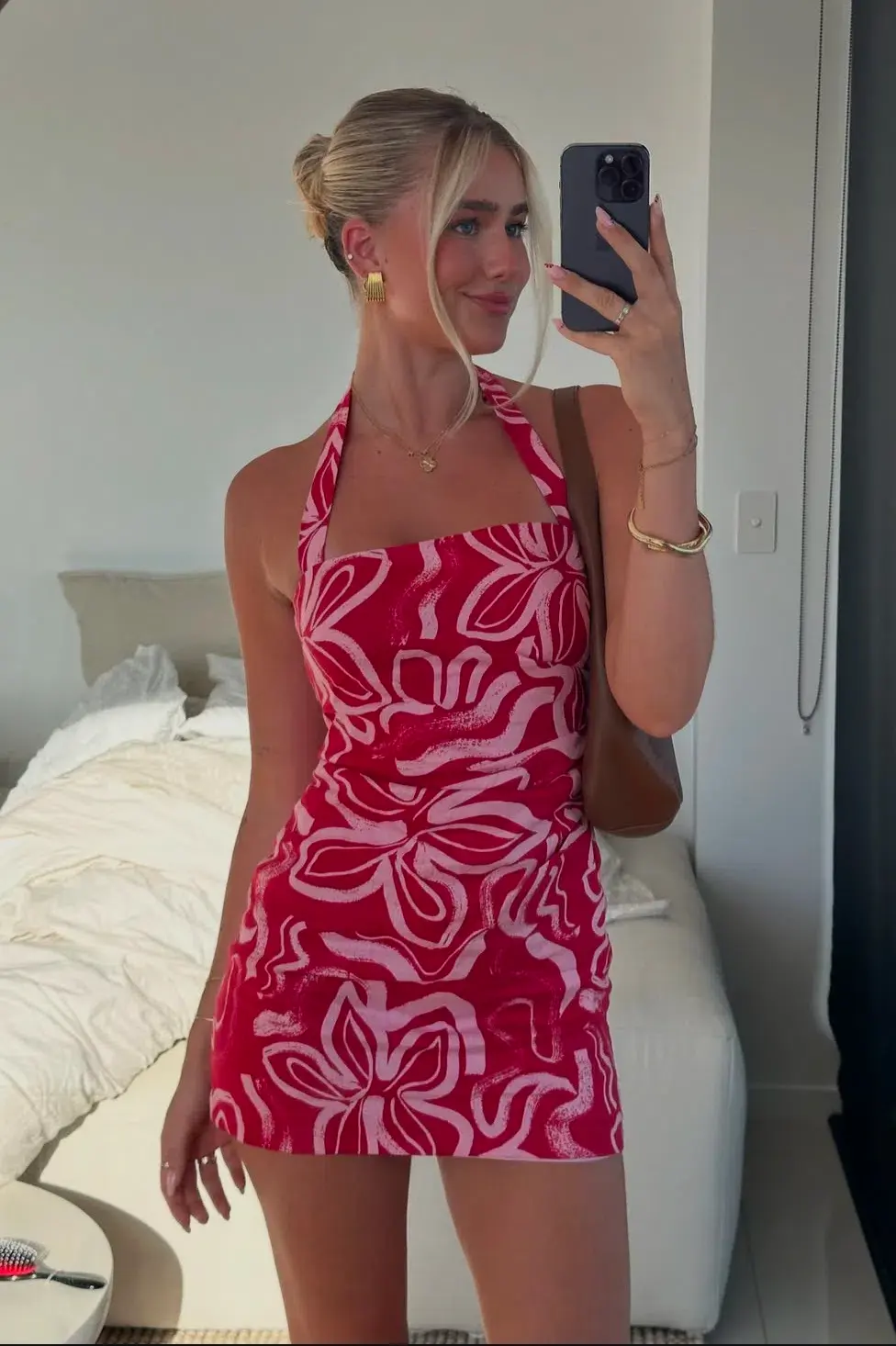 Kookai Soley Rouched Mini Dress Pink/Red Size 8 - Image 9