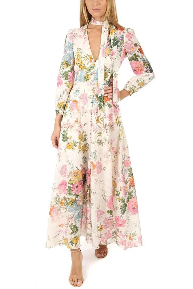 Zimmermann Heathers Plunge Long Dress Garden Floral Print Size 0 - Image 1