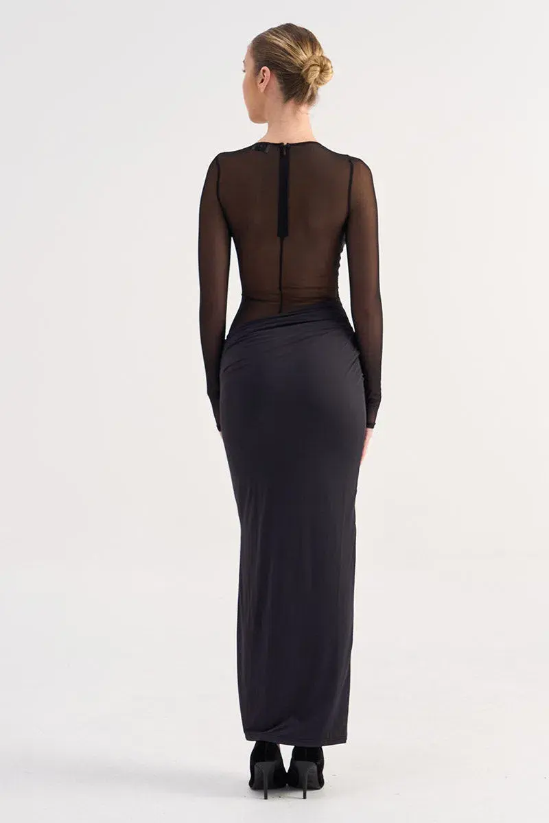 Suboo Auguste Long Sleeve Mesh Jersey Maxi Dress Black Size XS / AU 6 - Image 2