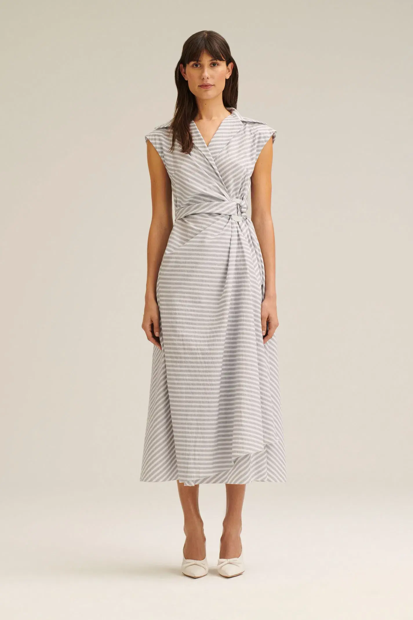 Scanlan Theodore Stripe Wrap Dress in Grey Size 6 - Image 1