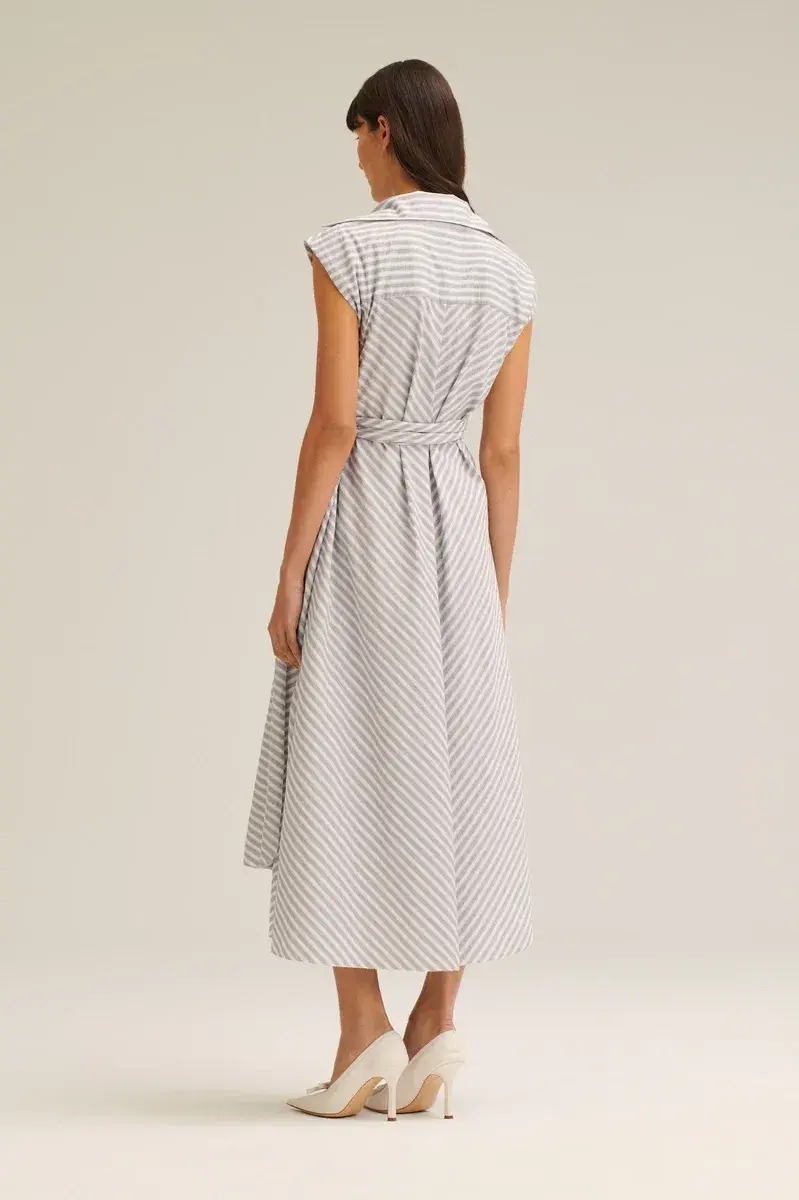 Scanlan Theodore Stripe Wrap Dress in Grey Size 6 - Image 3