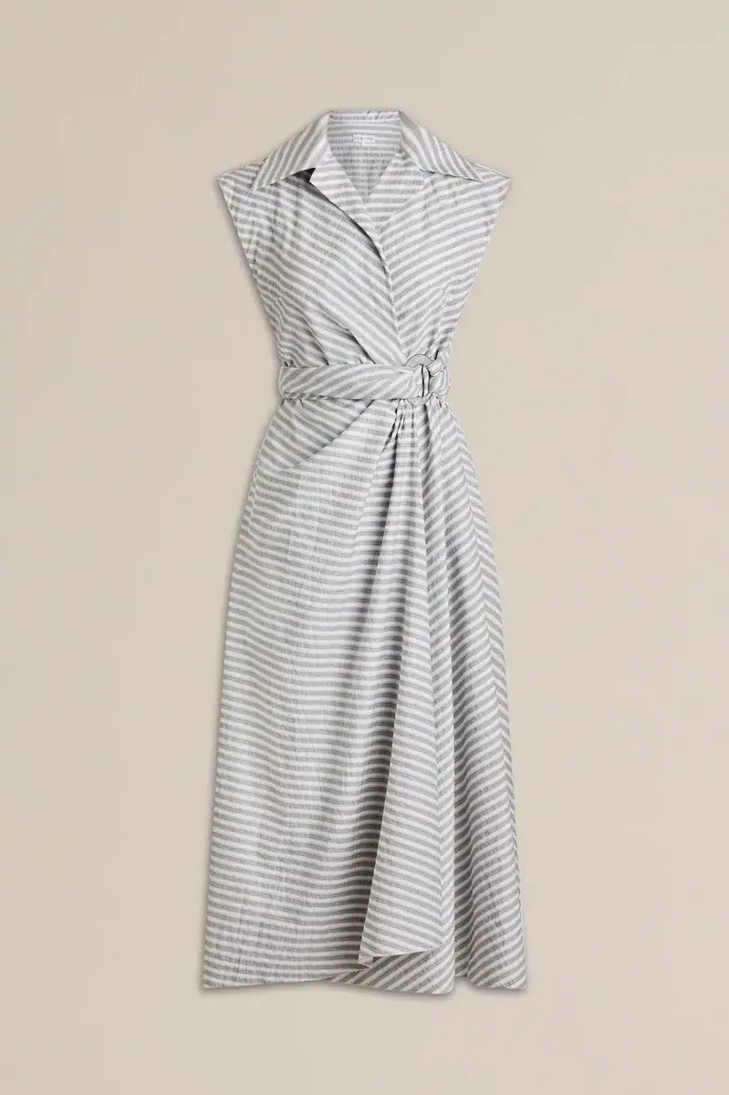 Scanlan Theodore Stripe Wrap Dress in Grey Size 6 - Image 4