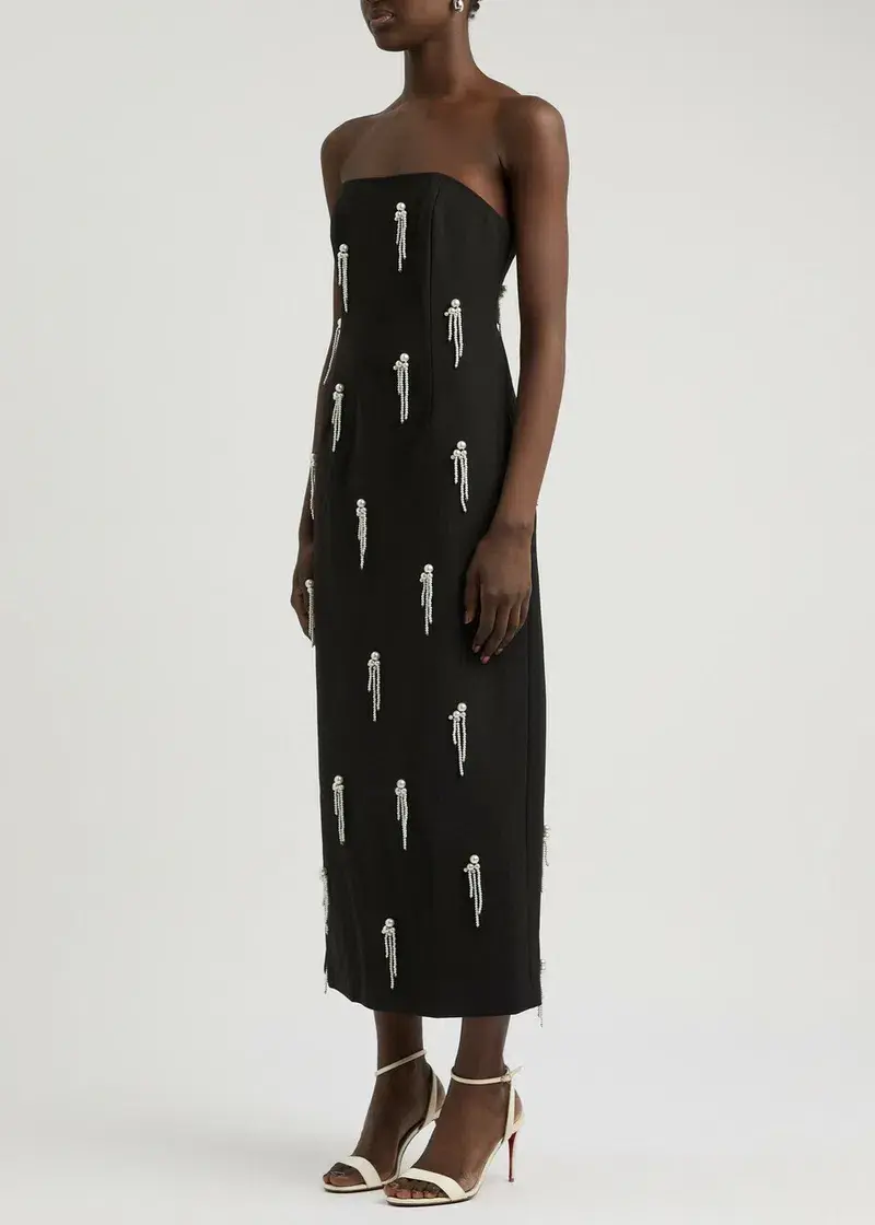 Odd Muse The Ultimate Muse Strapless Pearl-embellished Midi Dress Black Size AU 10 - Image 8