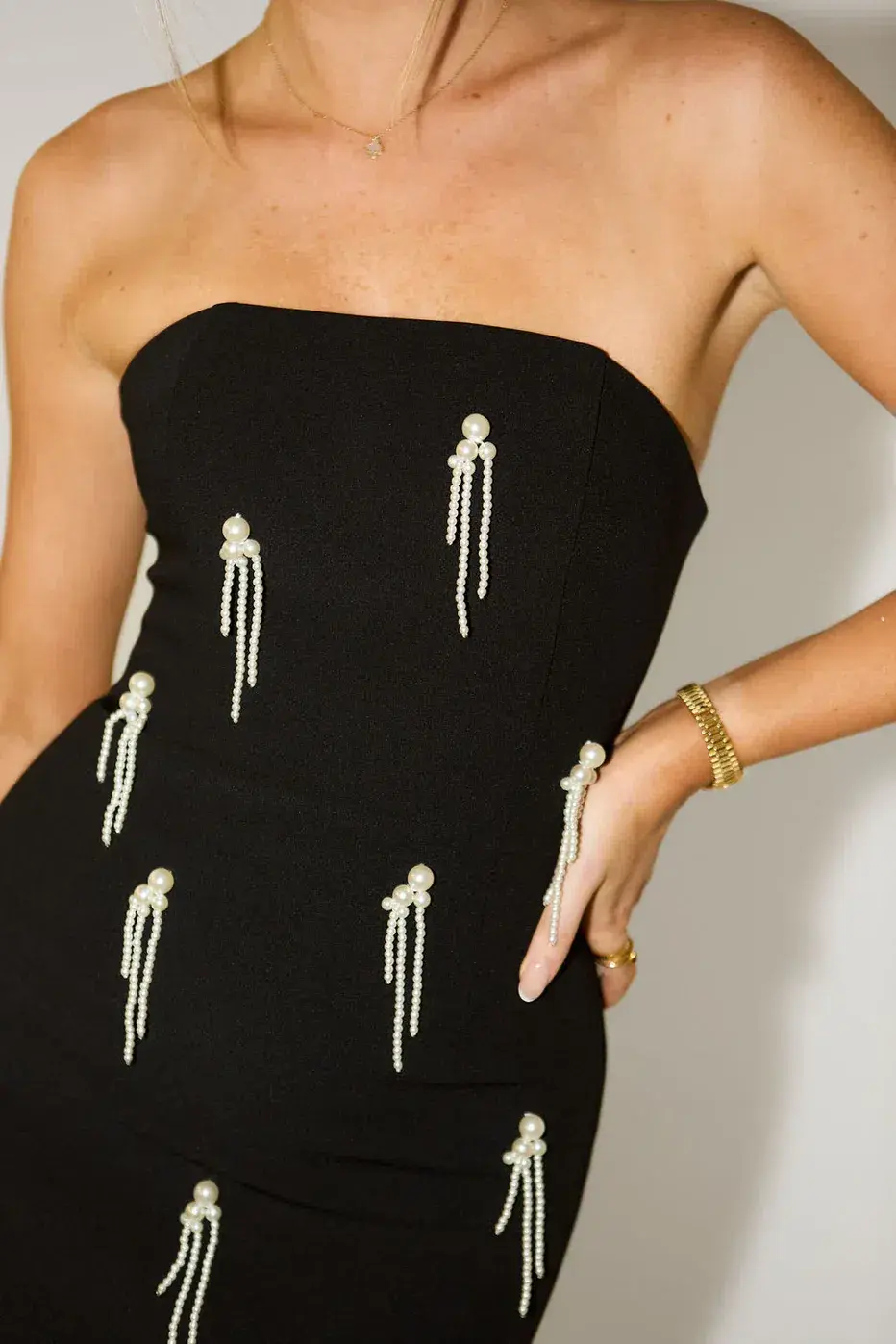 Odd Muse The Ultimate Muse Strapless Pearl-embellished Midi Dress Black Size AU 10 - Image 3