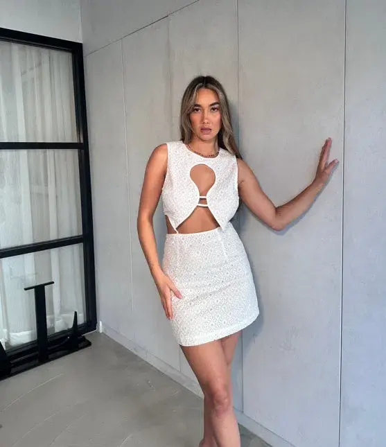 By Johnny Lennon Anglaise Mini Dress White Size M / AU 10  for rent on The Volte - main image