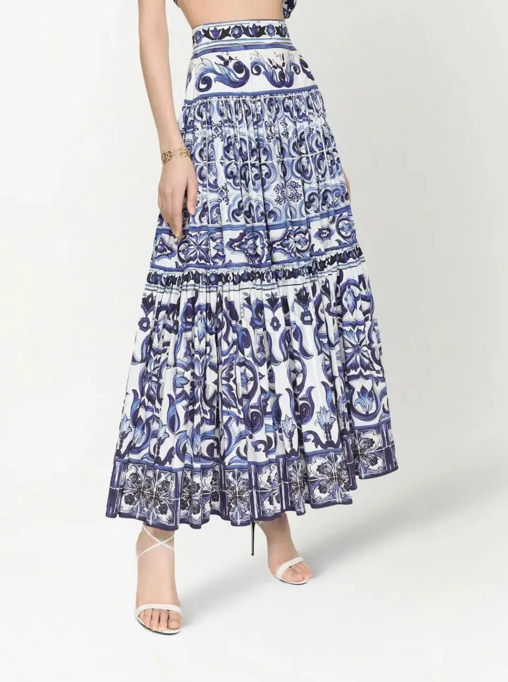 Dolce & Gabbana Majolica Top and Maxi Skirt Set Blue Size AU 8  - Image 2
