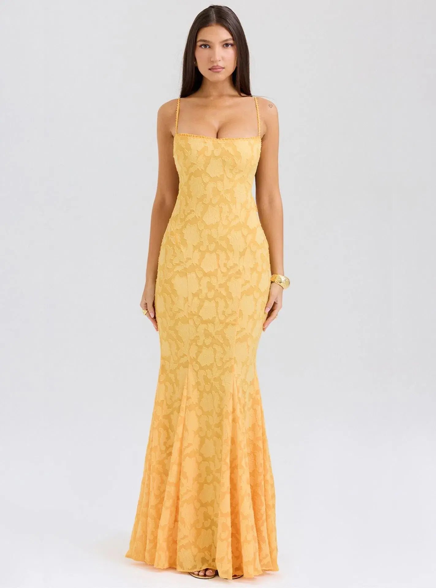 House of CB Joan Lace Up Back Maxi Dress Apricot Yellow Size 8 - Image 1